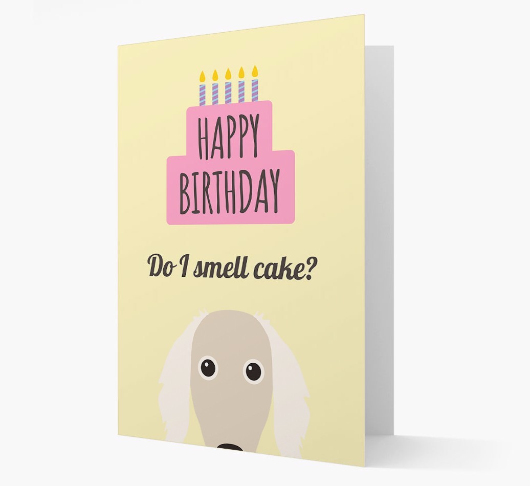 Card 'Do I smell cake?' with {breedCommonName} Icon