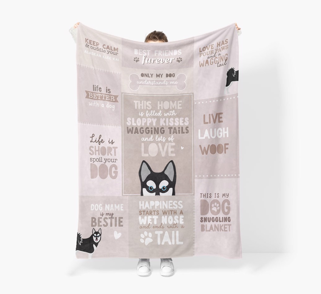 Patchwork Quotes: Personalised {breedFullName} Premium Sherpa Fleece Blanket