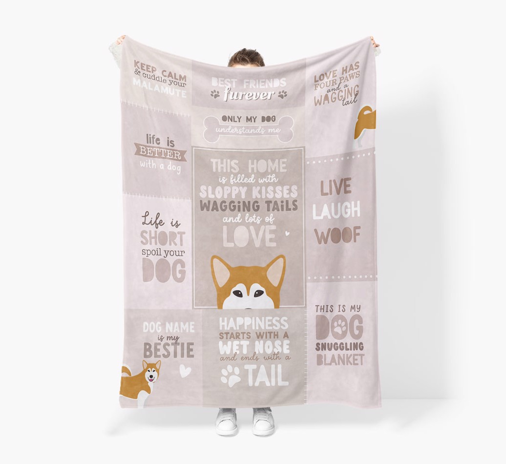 Patchwork Quotes: Personalised {breedFullName} Premium Sherpa Fleece Blanket
