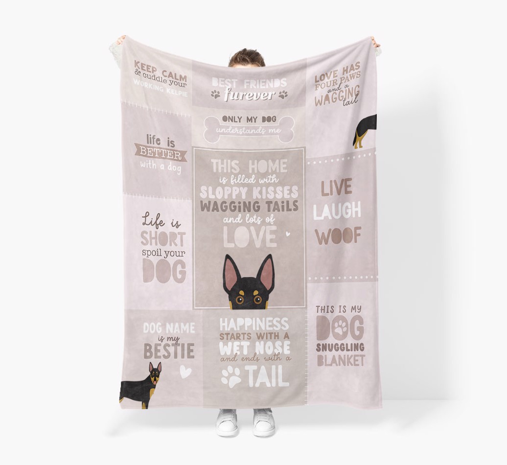 Patchwork Quotes: Personalised {breedFullName} Premium Sherpa Fleece Blanket