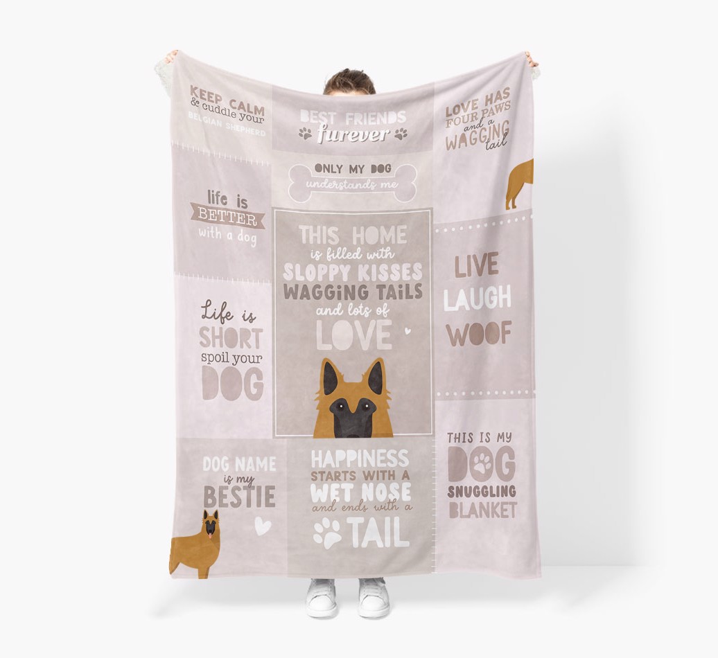 Patchwork Quotes: Personalised {breedFullName} Premium Sherpa Fleece Blanket