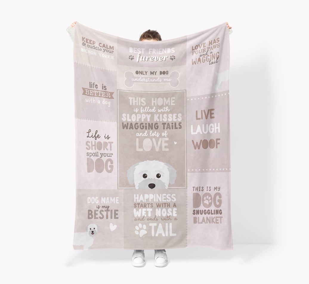 Patchwork Quotes: Personalised {breedFullName} Premium Sherpa Fleece Blanket