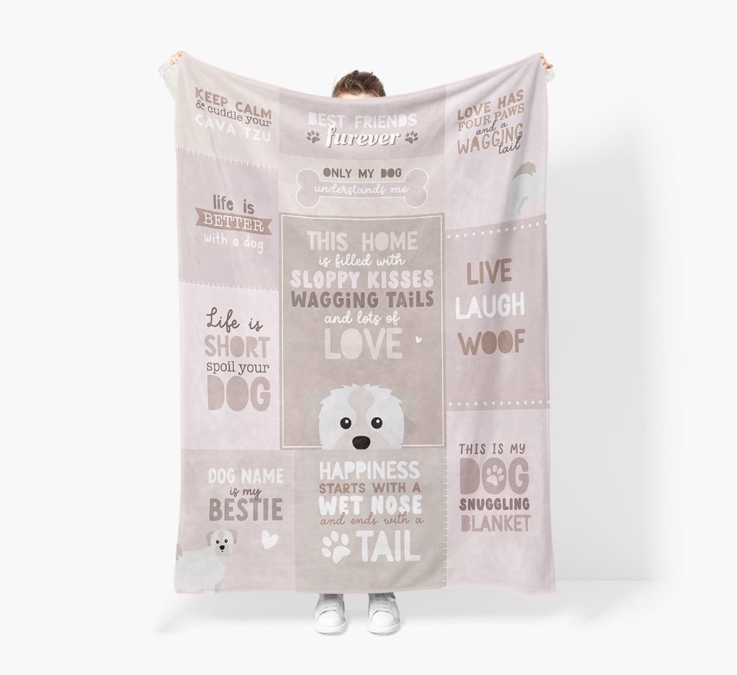 Patchwork Quotes: Personalised {breedFullName} Premium Sherpa Fleece Blanket