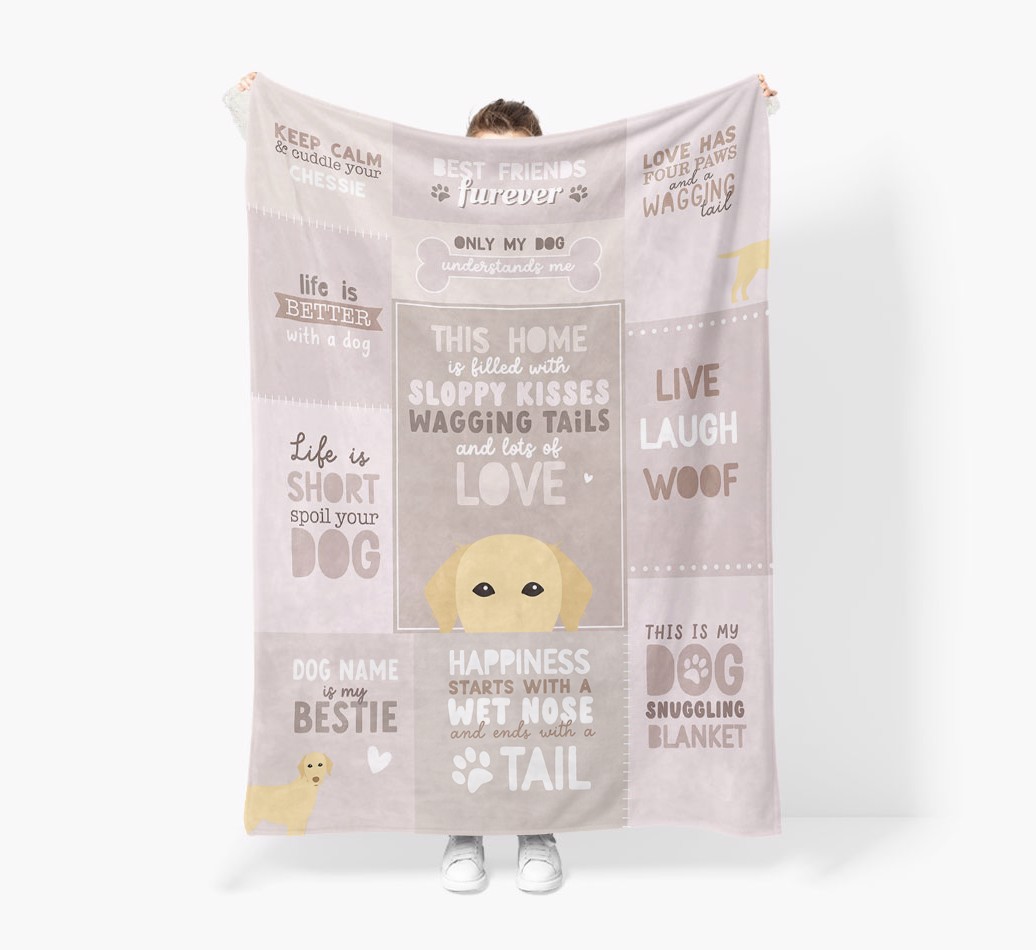 Patchwork Quotes: Personalised {breedFullName} Premium Sherpa Fleece Blanket