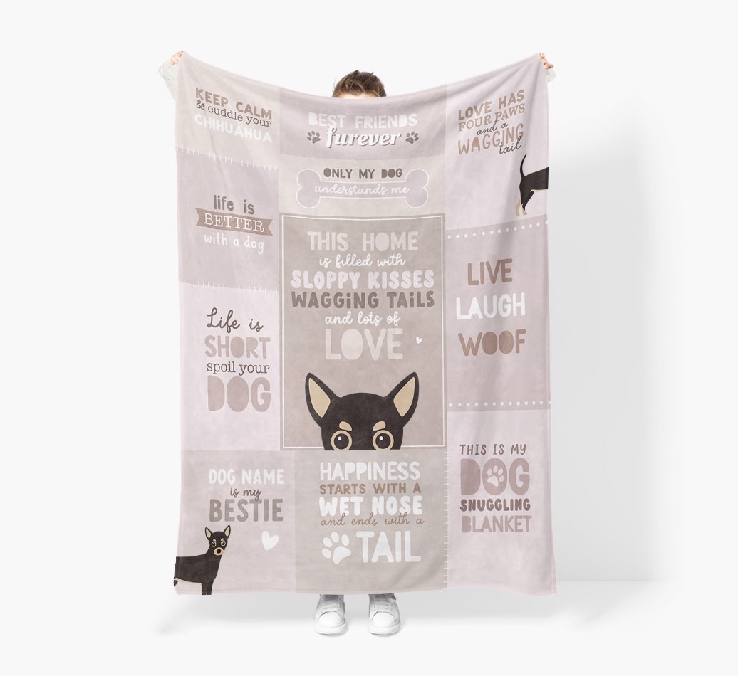Patchwork Quotes: Personalised {breedFullName} Premium Sherpa Fleece Blanket