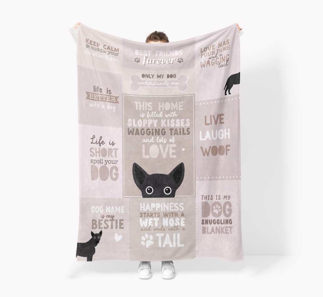 Patchwork Quotes: Personalised {breedFullName} Premium Sherpa Fleece Blanket