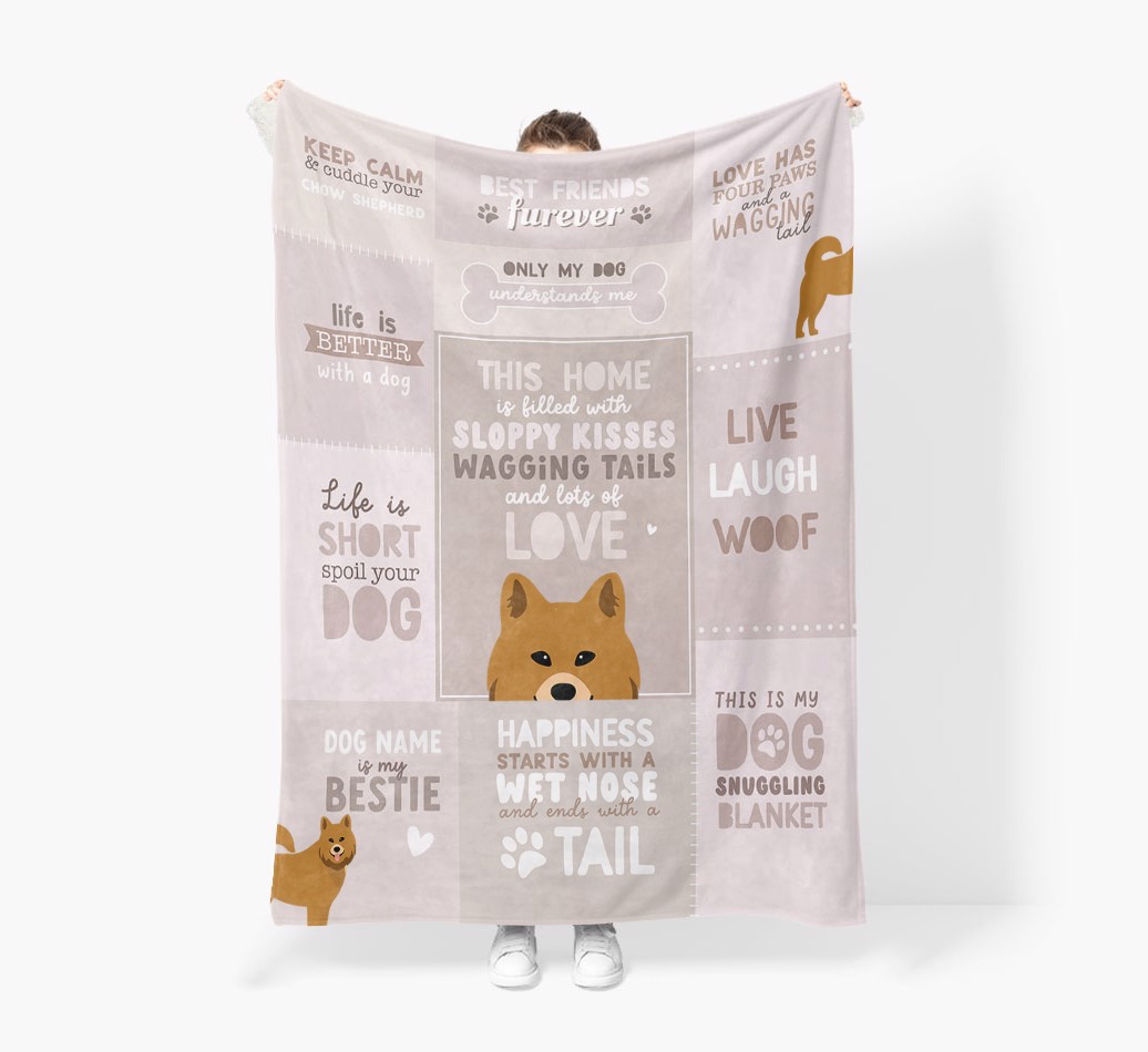 Patchwork Quotes: Personalised {breedFullName} Premium Sherpa Fleece Blanket