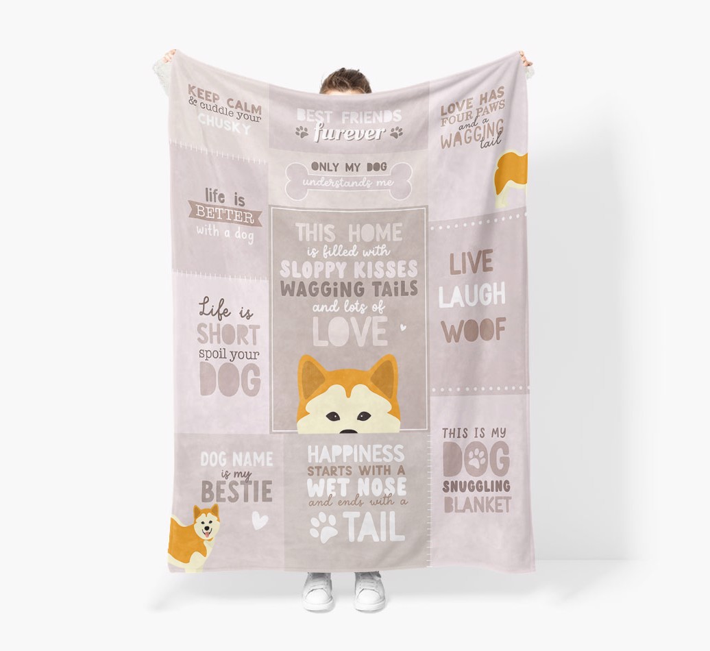 Patchwork Quotes: Personalized {breedFullName} Premium Sherpa Fleece Blanket
