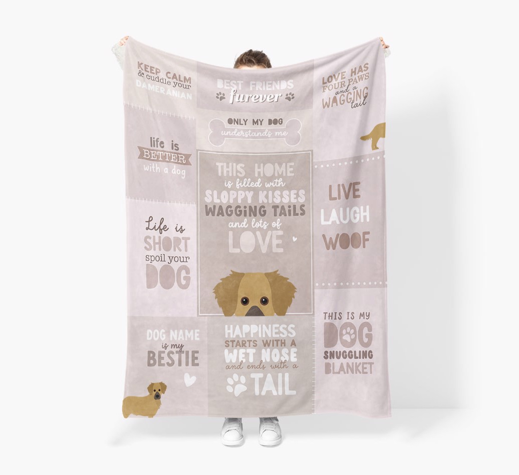 Patchwork Quotes: Personalised {breedFullName} Premium Sherpa Fleece Blanket