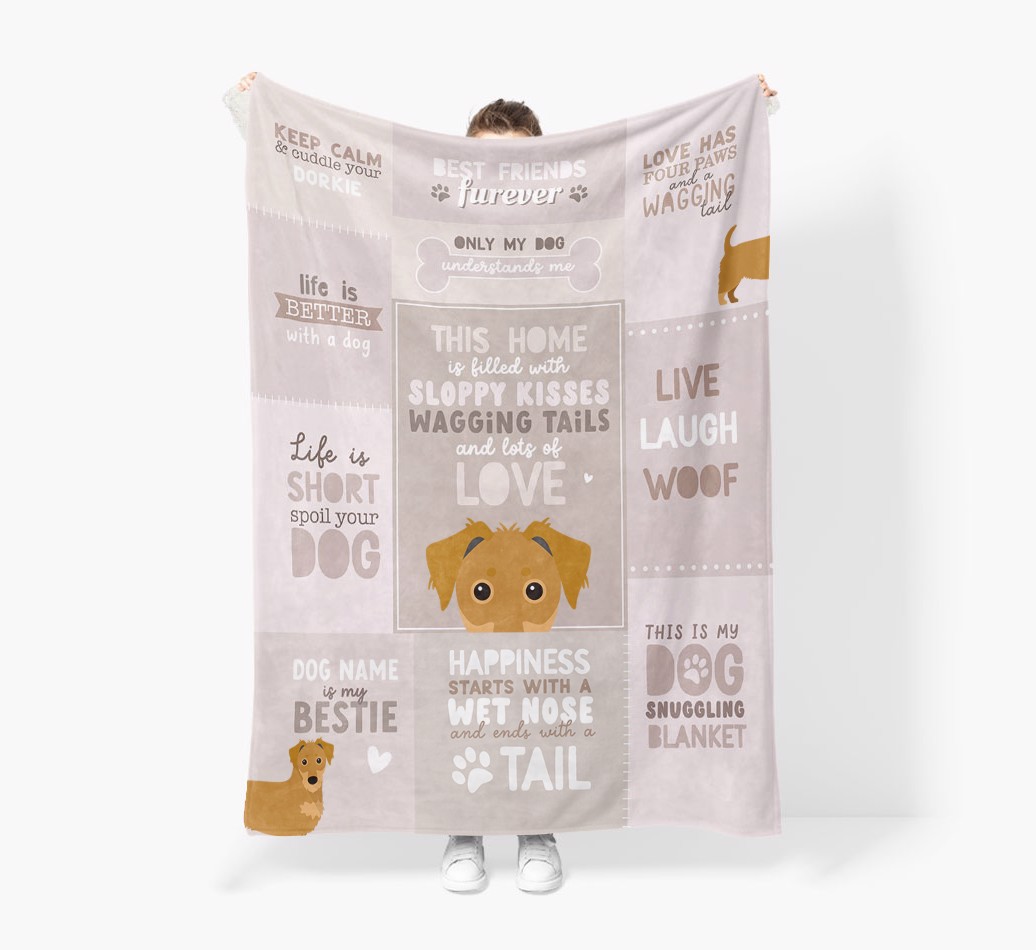 Patchwork Quotes: Personalised {breedFullName} Premium Sherpa Fleece Blanket