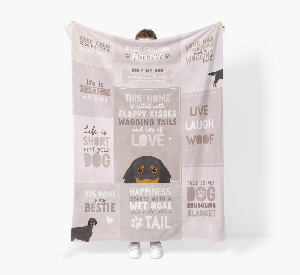 Patchwork Quotes: Personalised {breedFullName} Premium Sherpa Fleece Blanket