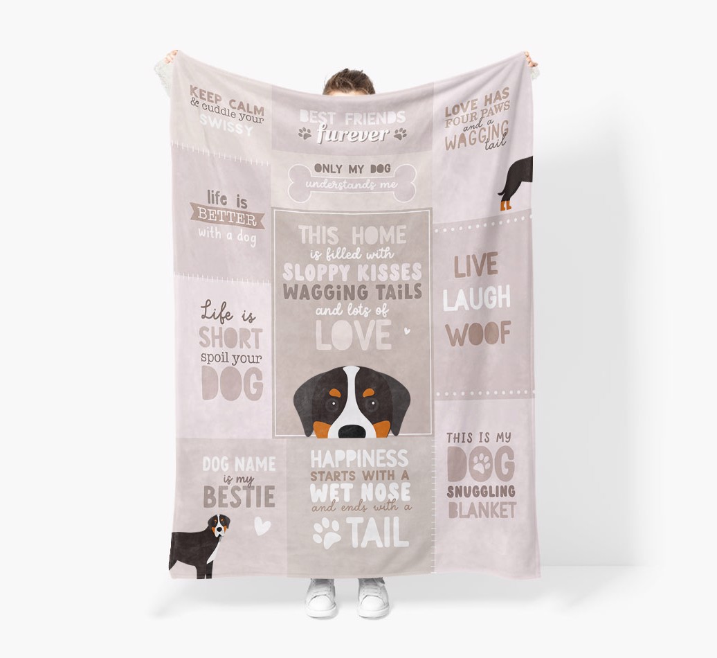 Patchwork Quotes: Personalised {breedFullName} Premium Sherpa Fleece Blanket