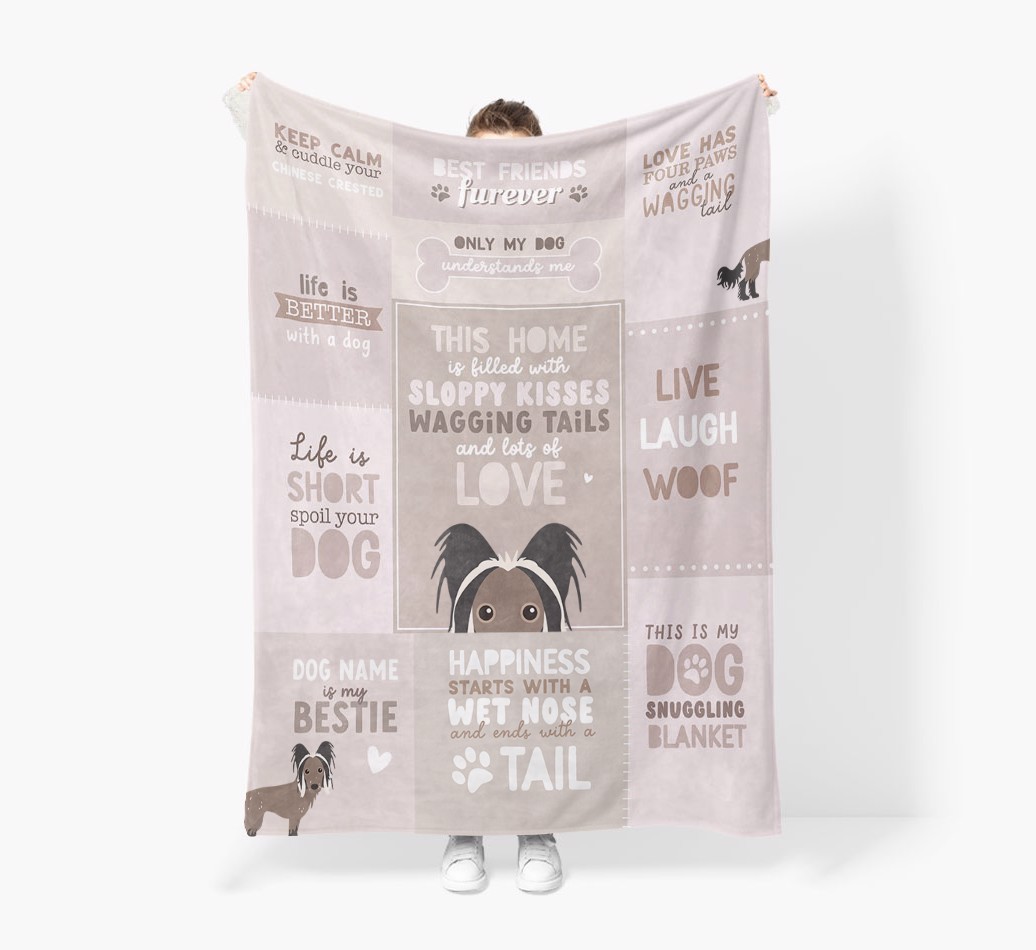 Patchwork Quotes: Personalised {breedFullName} Premium Sherpa Fleece Blanket