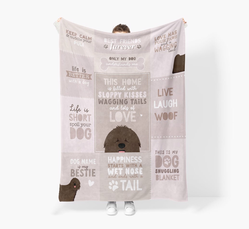 Patchwork Quotes: Personalised {breedFullName} Premium Sherpa Fleece Blanket