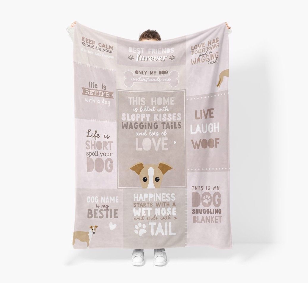Patchwork Quotes: Personalised {breedFullName} Premium Sherpa Fleece Blanket