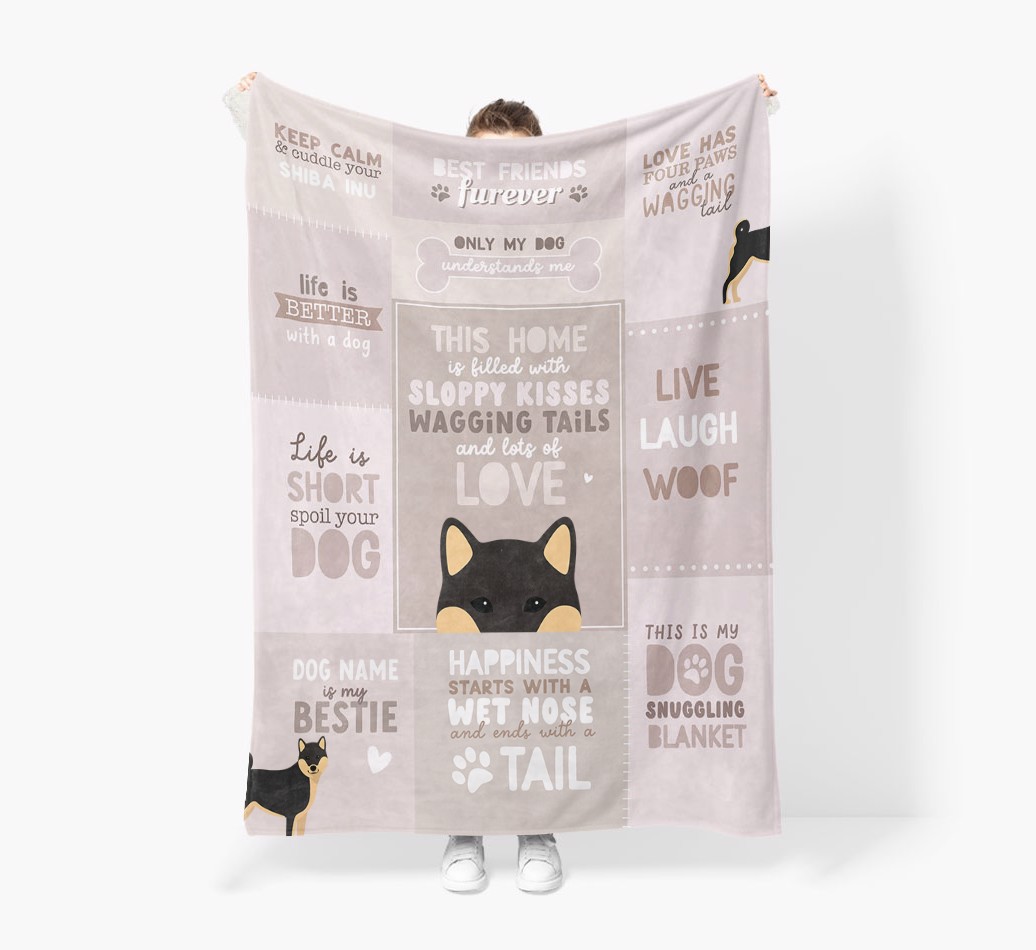 Patchwork Quotes: Personalized {breedFullName} Premium Sherpa Fleece Blanket