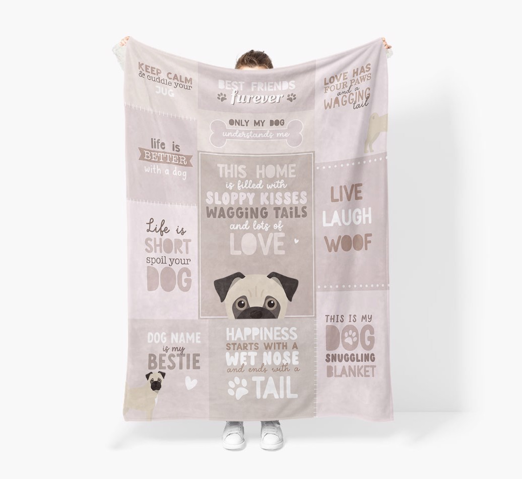 Patchwork Quotes: Personalised {breedFullName} Premium Sherpa Fleece Blanket