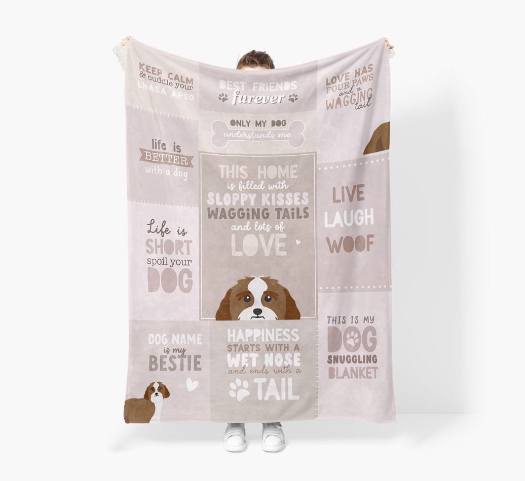 Patchwork Quotes: Personalised {breedFullName} Premium Sherpa Fleece Blanket