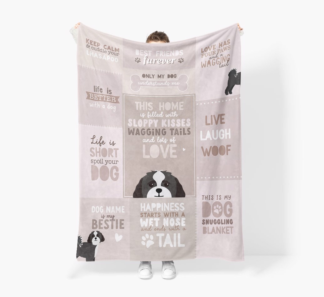 Patchwork Quotes: Personalised {breedFullName} Premium Sherpa Fleece Blanket