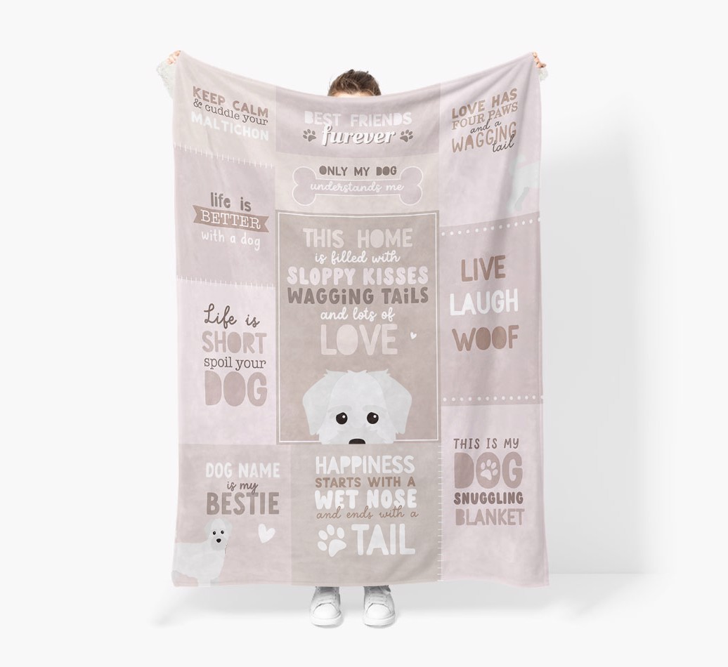 Patchwork Quotes: Personalised {breedFullName} Premium Sherpa Fleece Blanket