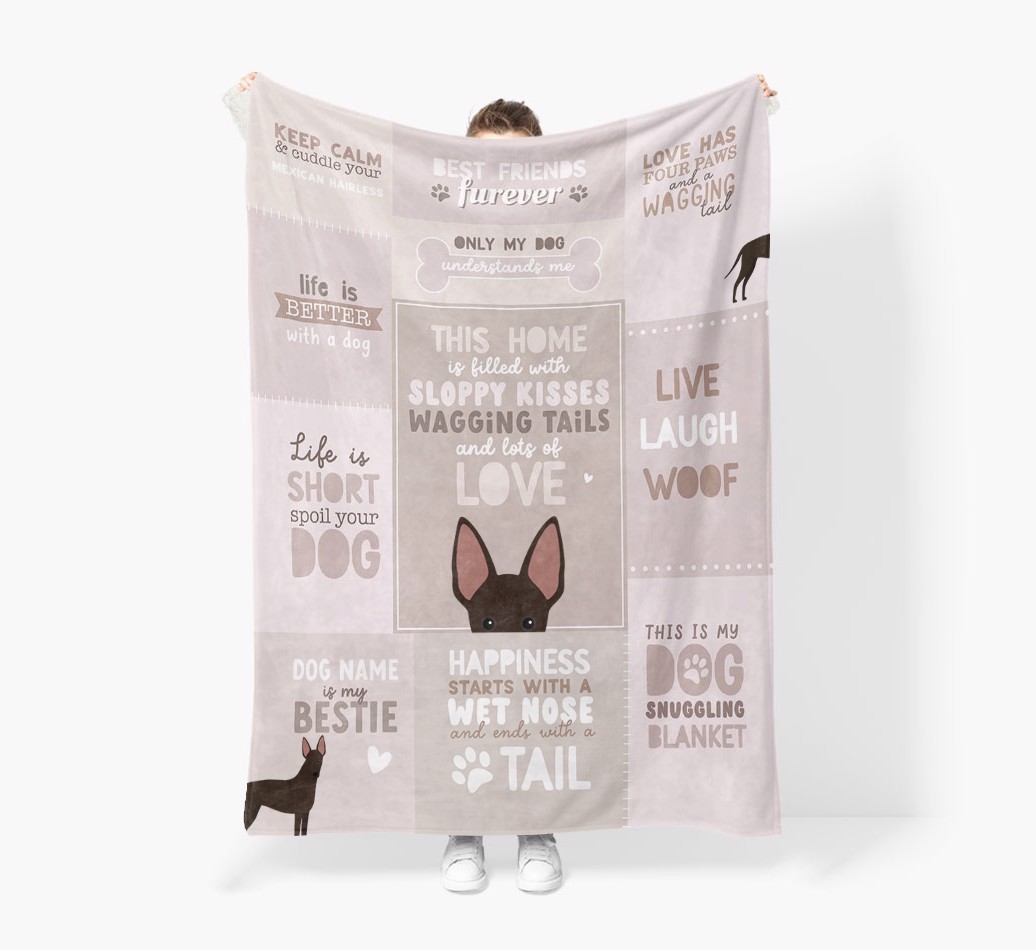 Patchwork Quotes: Personalised {breedFullName} Premium Sherpa Fleece Blanket