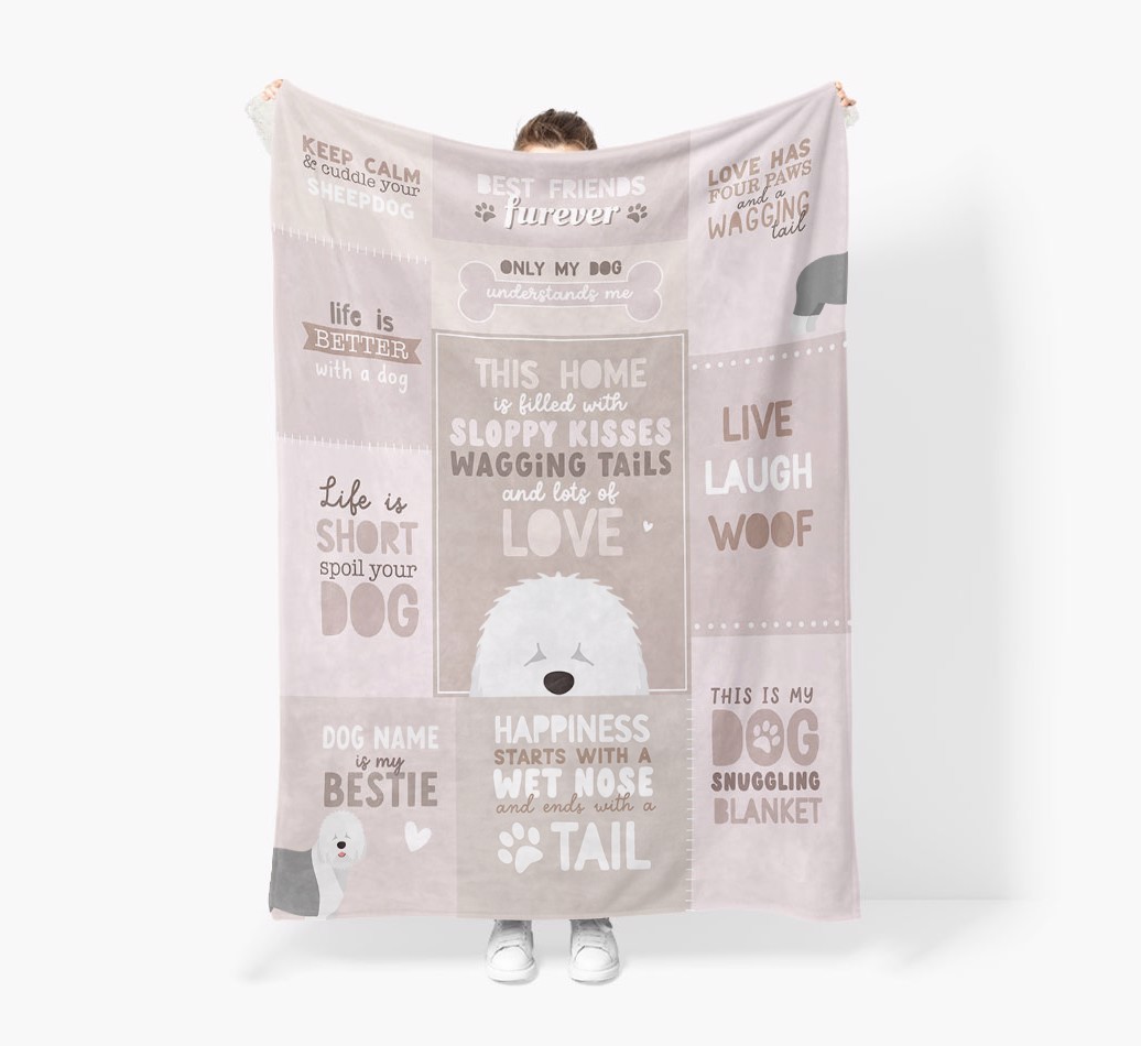 Patchwork Quotes: Personalised {breedFullName} Premium Sherpa Fleece Blanket