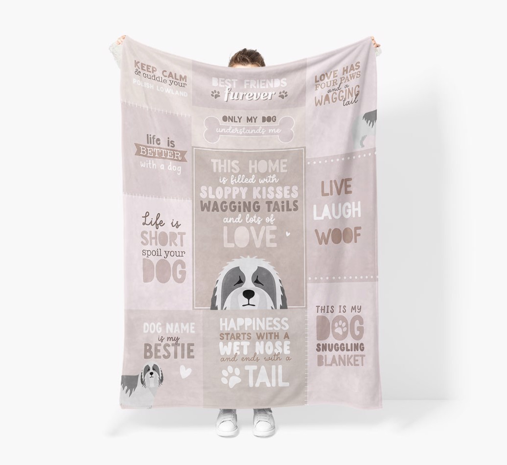 Patchwork Quotes: Personalised {breedFullName} Premium Sherpa Fleece Blanket