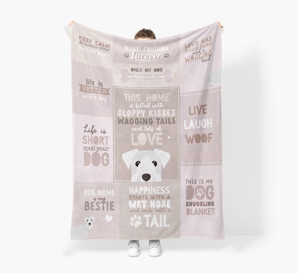 Patchwork Quotes: Personalised {breedFullName} Premium Sherpa Fleece Blanket