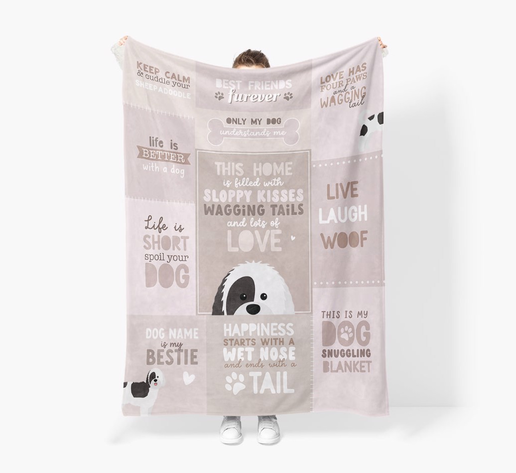 Patchwork Quotes: Personalised {breedFullName} Premium Sherpa Fleece Blanket