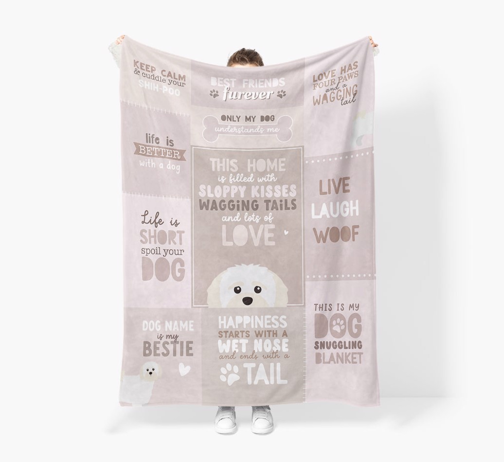 Patchwork Quotes: Personalised {breedFullName} Premium Sherpa Fleece Blanket