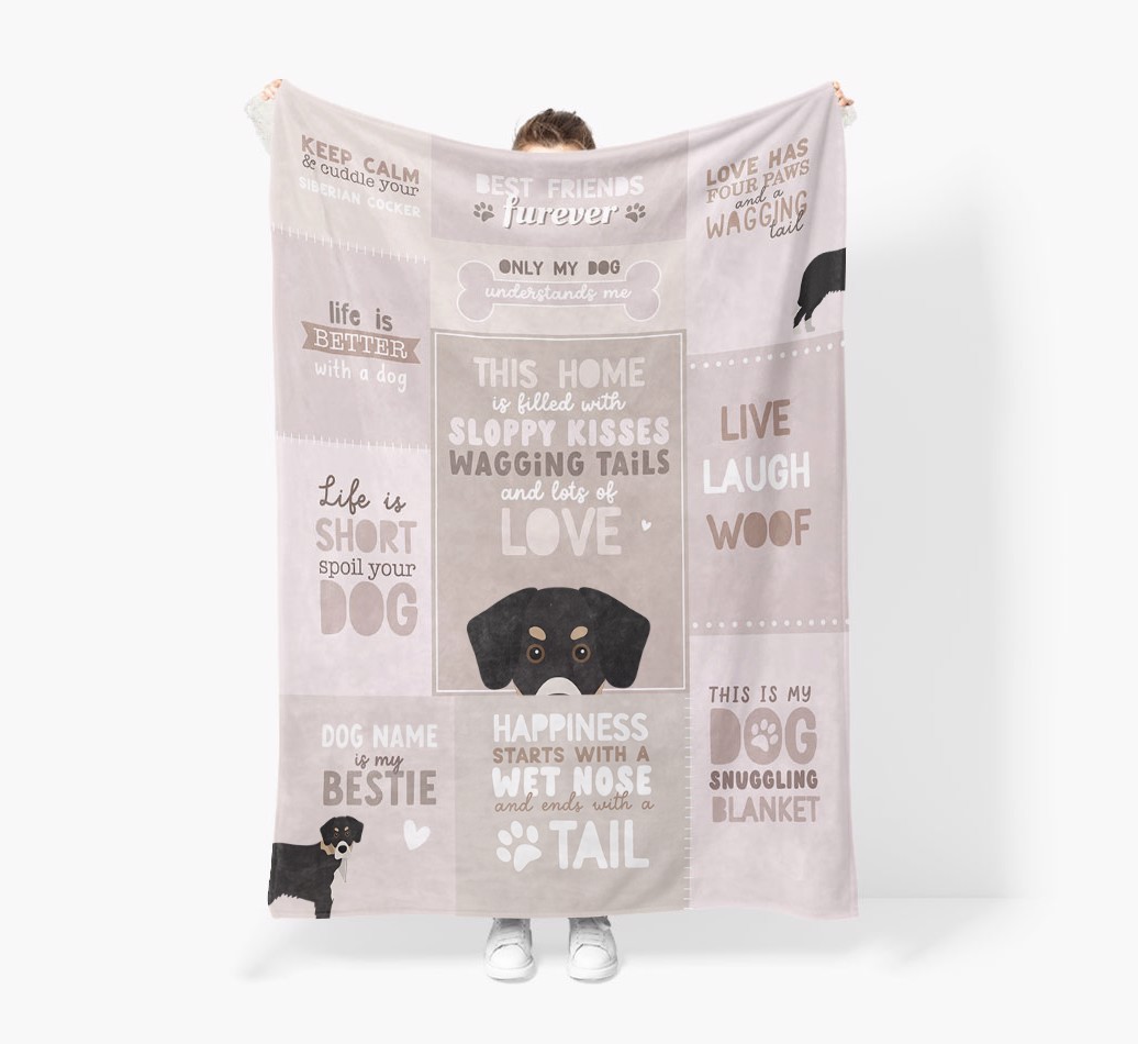 Patchwork Quotes: Personalised {breedFullName} Premium Sherpa Fleece Blanket
