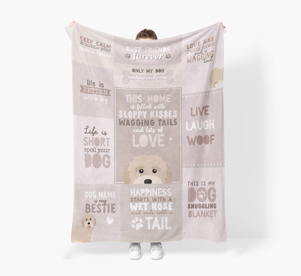 Patchwork Quotes: Personalised {breedFullName} Premium Sherpa Fleece Blanket