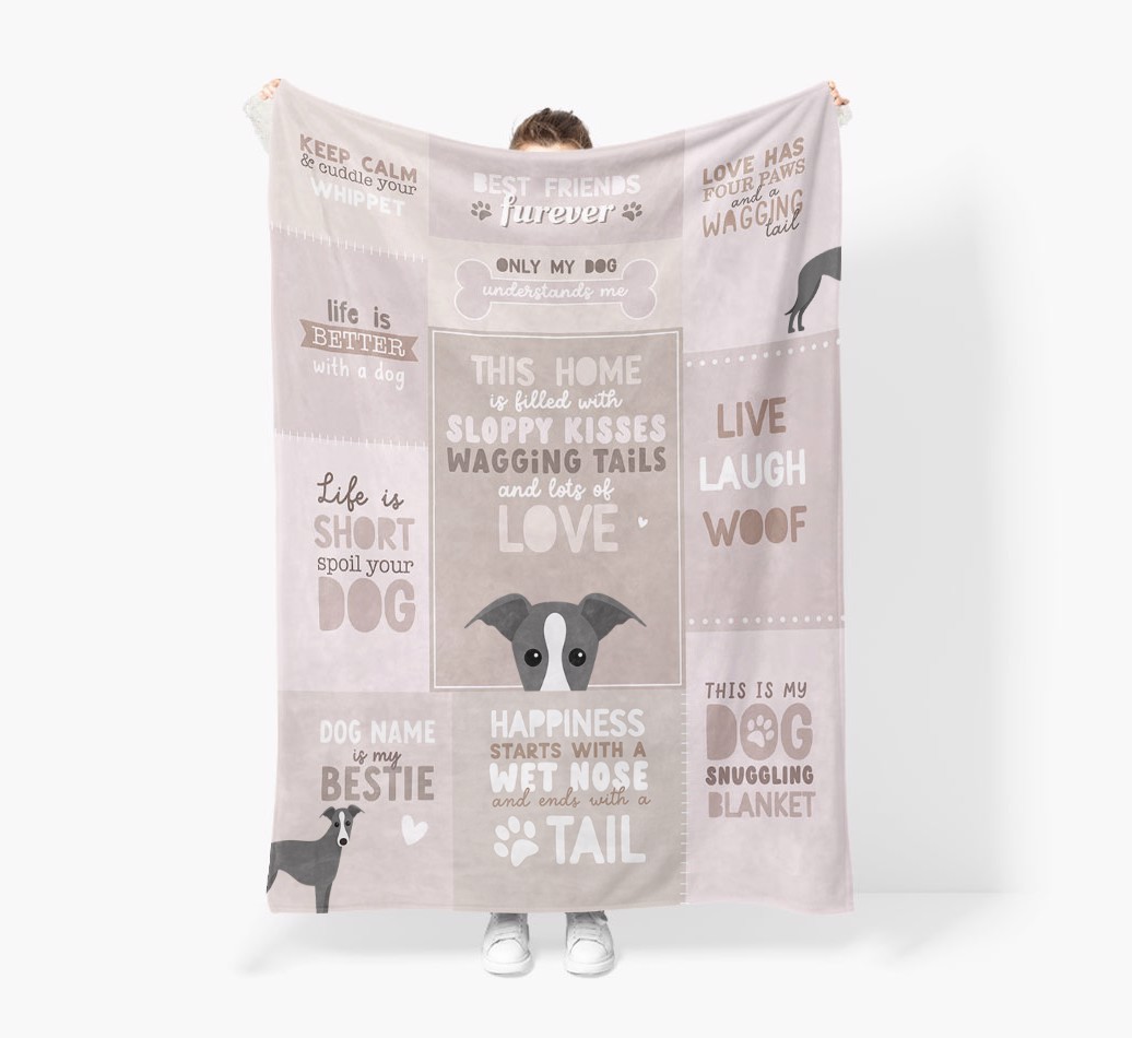 Patchwork Quotes: Personalised {breedFullName} Premium Sherpa Fleece Blanket