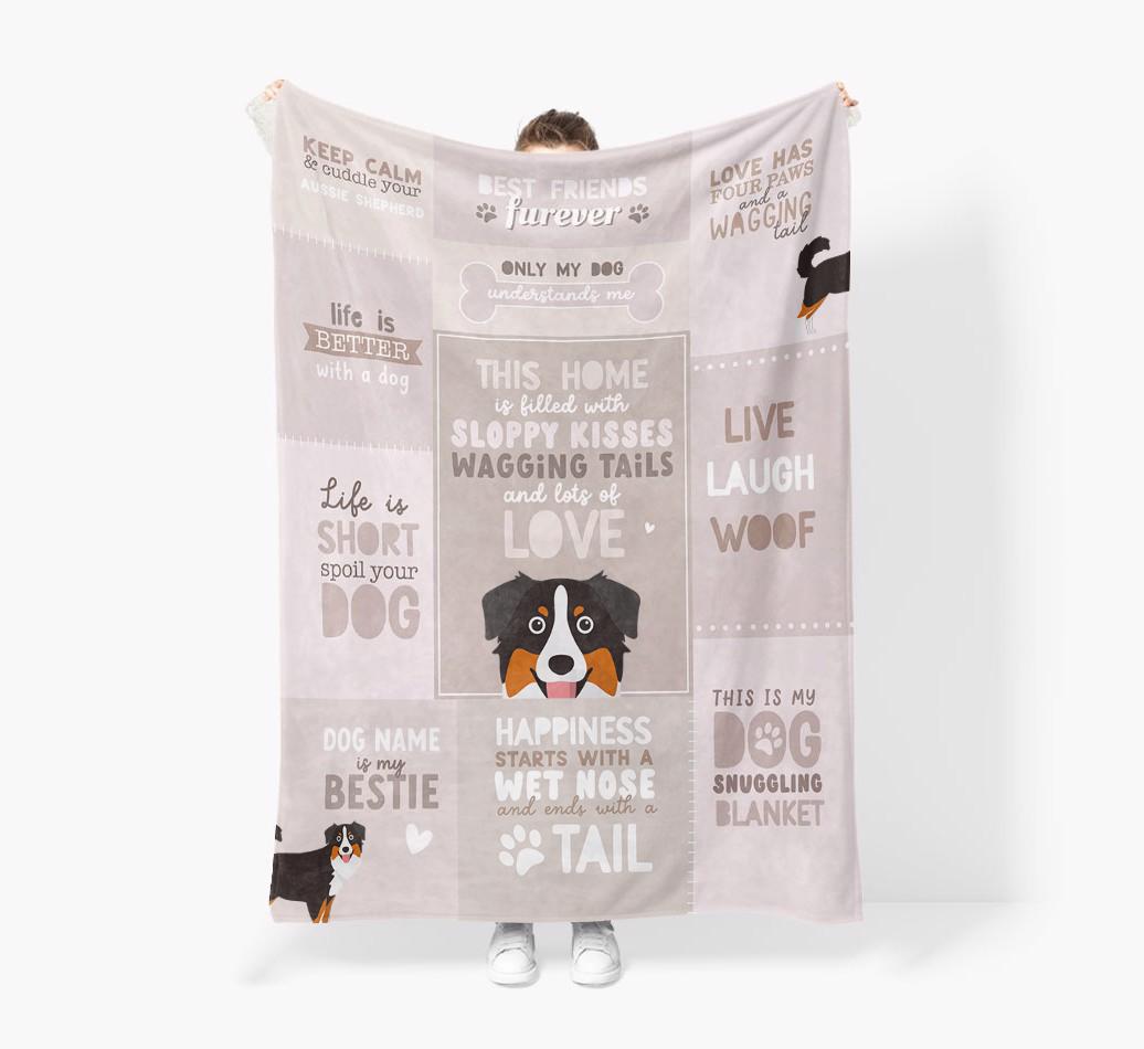 Patchwork Quotes: Personalized {breedFullName} Premium Sherpa Fleece Blanket