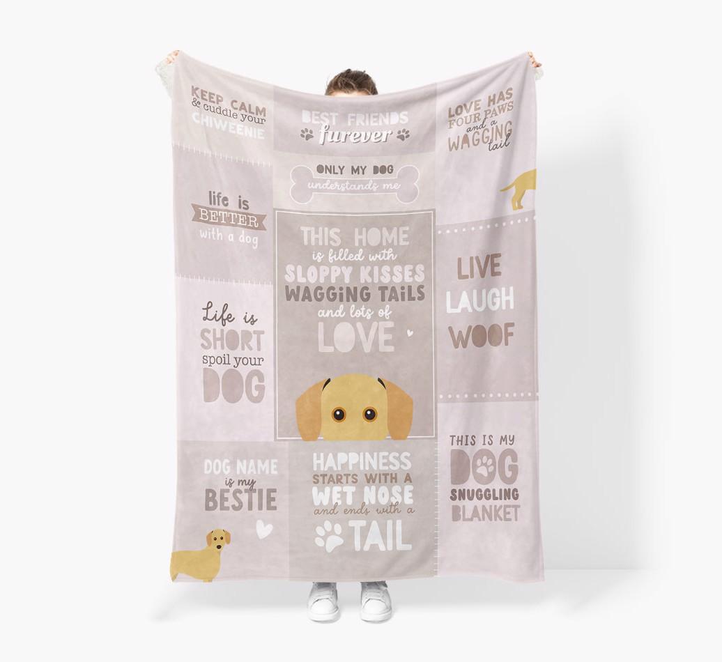 Patchwork Quotes: Personalized {breedFullName} Premium Sherpa Fleece Blanket