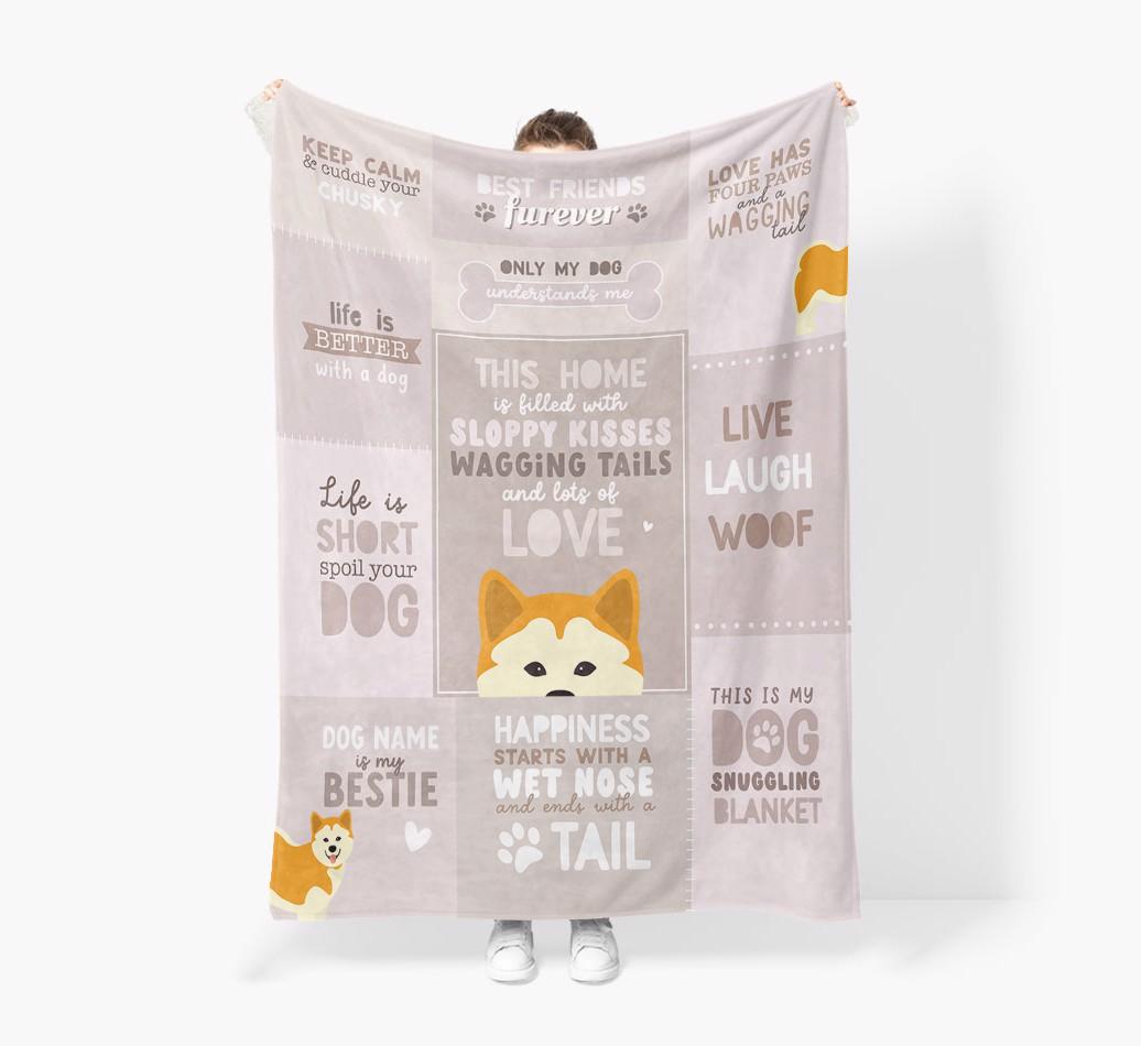 Patchwork Quotes: Personalized {breedFullName} Premium Sherpa Fleece Blanket