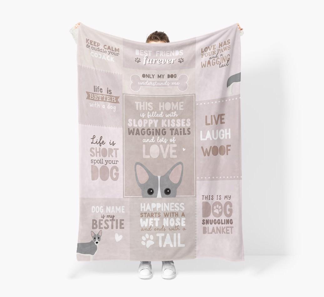 Patchwork Quotes: Personalized {breedFullName} Premium Sherpa Fleece Blanket