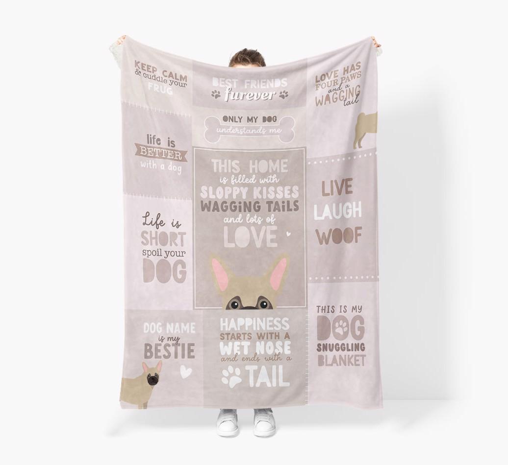 Patchwork Quotes: Personalized {breedFullName} Premium Sherpa Fleece Blanket