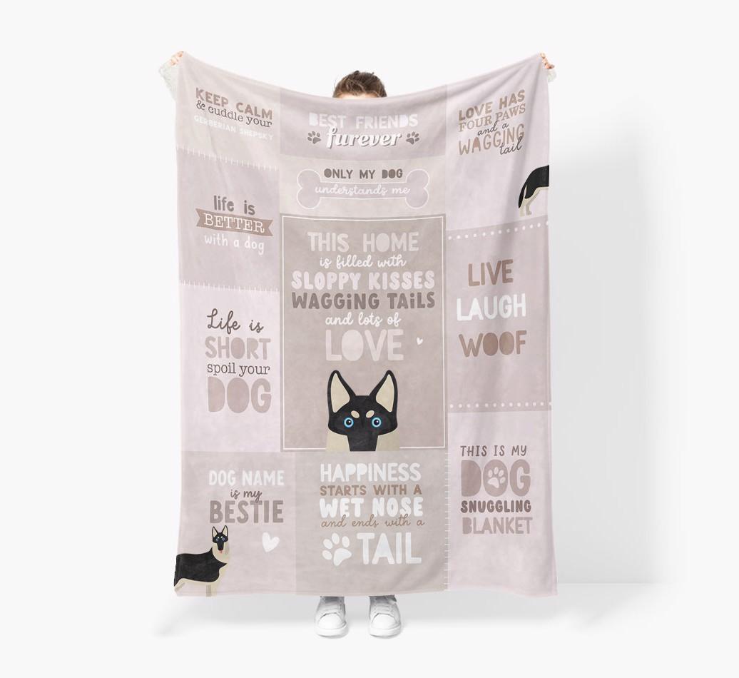 Patchwork Quotes: Personalized {breedFullName} Premium Sherpa Fleece Blanket