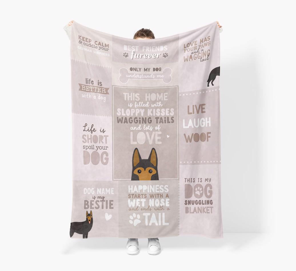 Patchwork Quotes: Personalised {breedFullName} Premium Sherpa Fleece Blanket