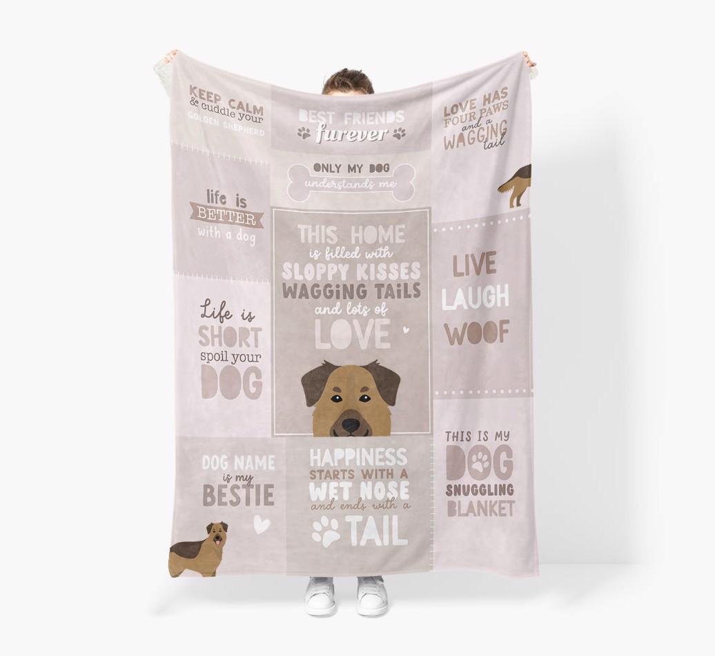 Patchwork Quotes: Personalized {breedFullName} Premium Sherpa Fleece Blanket