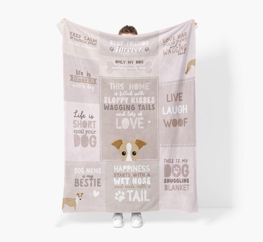 Patchwork Quotes: Personalized {breedFullName} Premium Sherpa Fleece Blanket