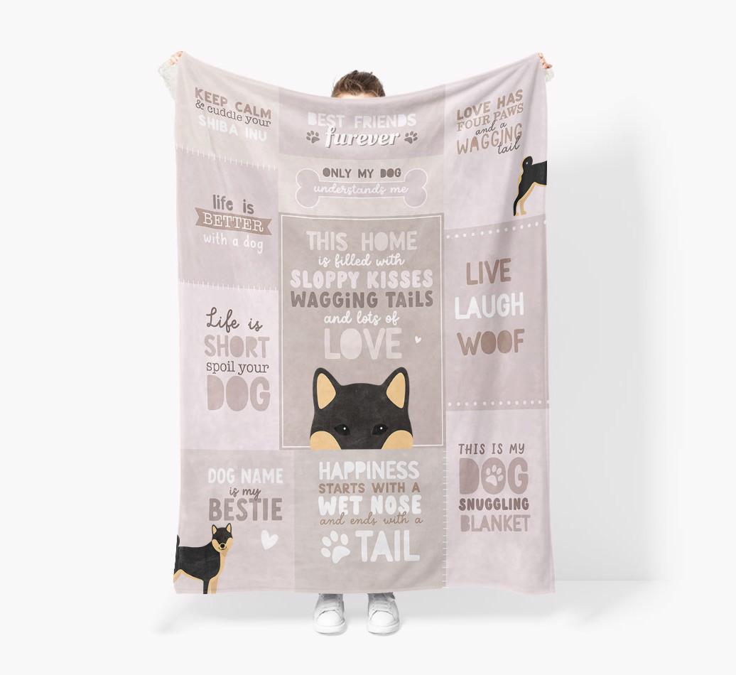 Patchwork Quotes: Personalized {breedFullName} Premium Sherpa Fleece Blanket