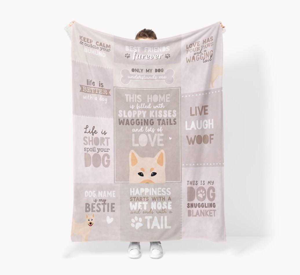 Patchwork Quotes: Personalized {breedFullName} Premium Sherpa Fleece Blanket
