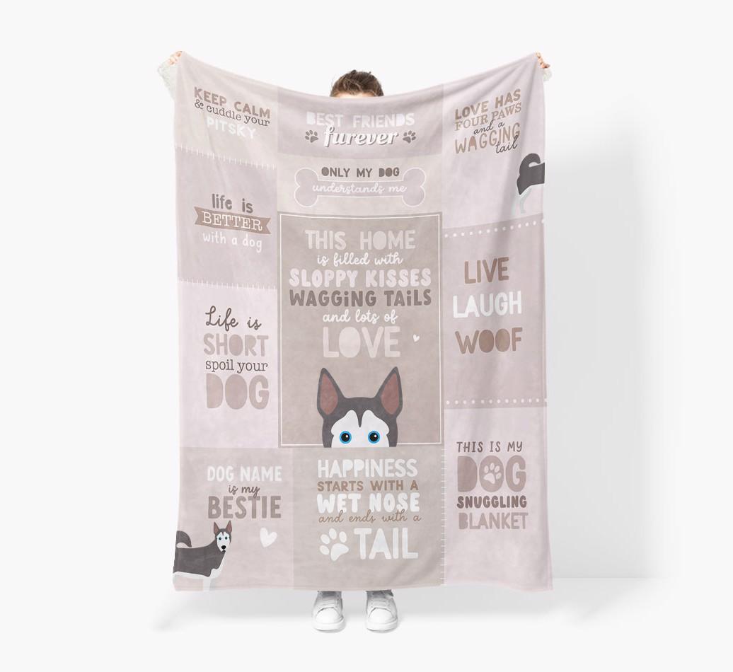 Patchwork Quotes: Personalized {breedFullName} Premium Sherpa Fleece Blanket