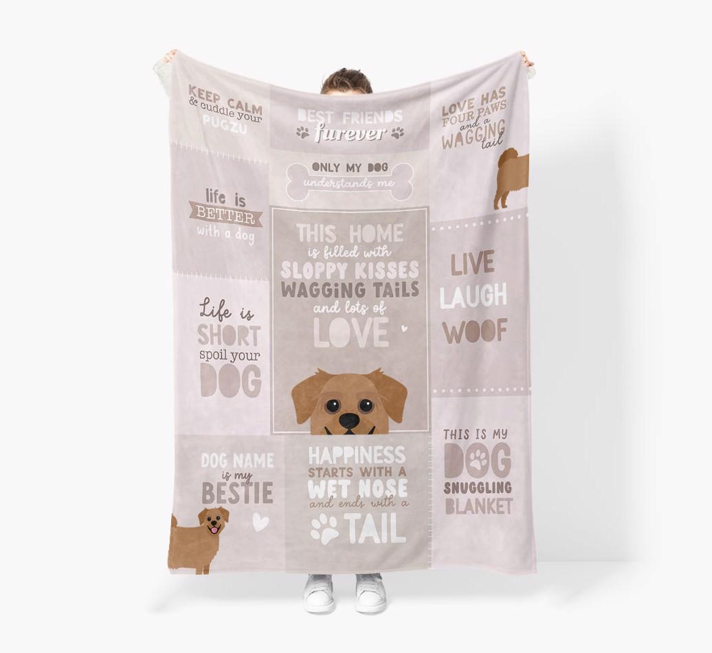 Patchwork Quotes: Personalized {breedFullName} Premium Sherpa Fleece Blanket