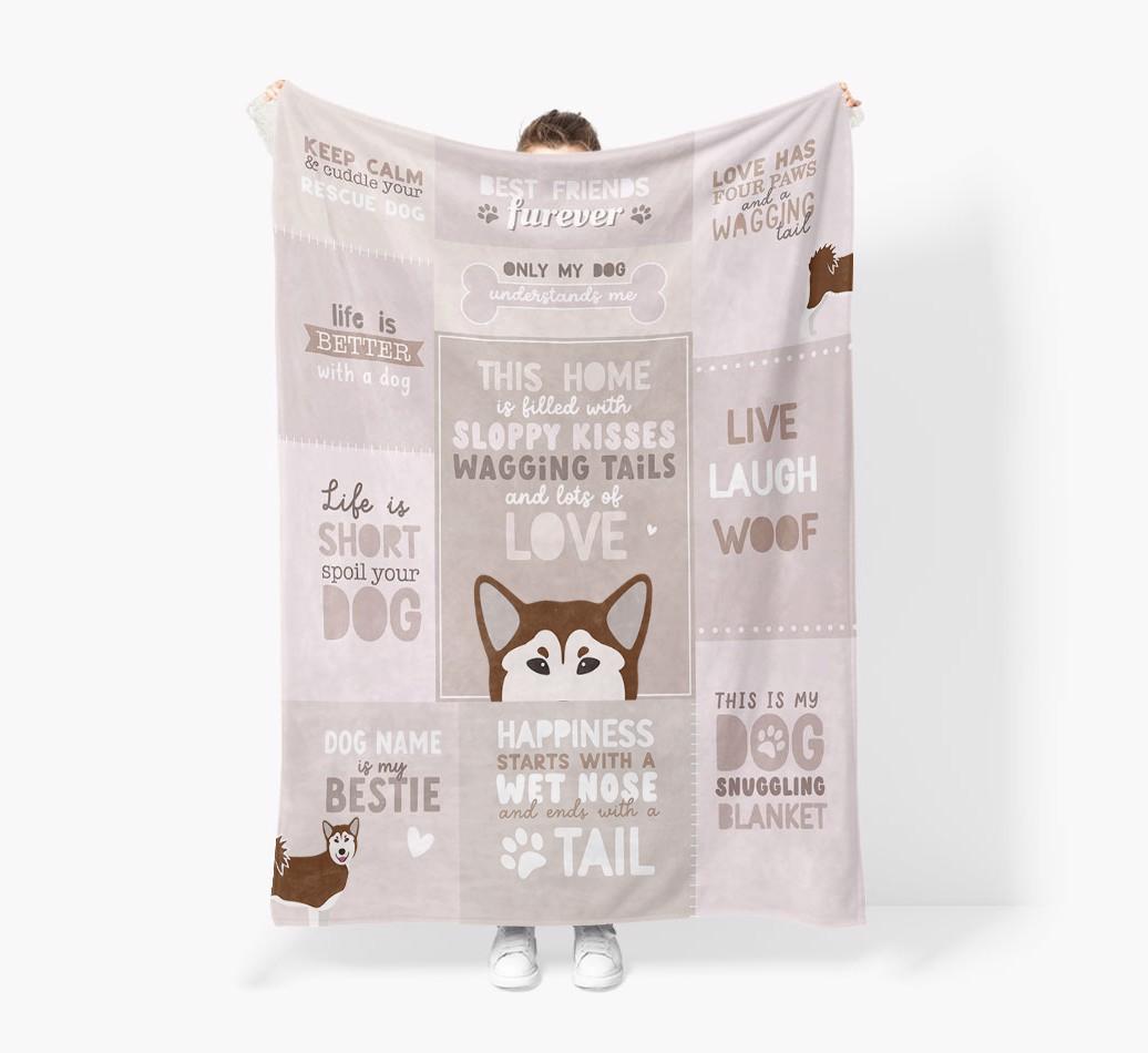 Patchwork Quotes: Personalized {breedFullName} Premium Sherpa Fleece Blanket