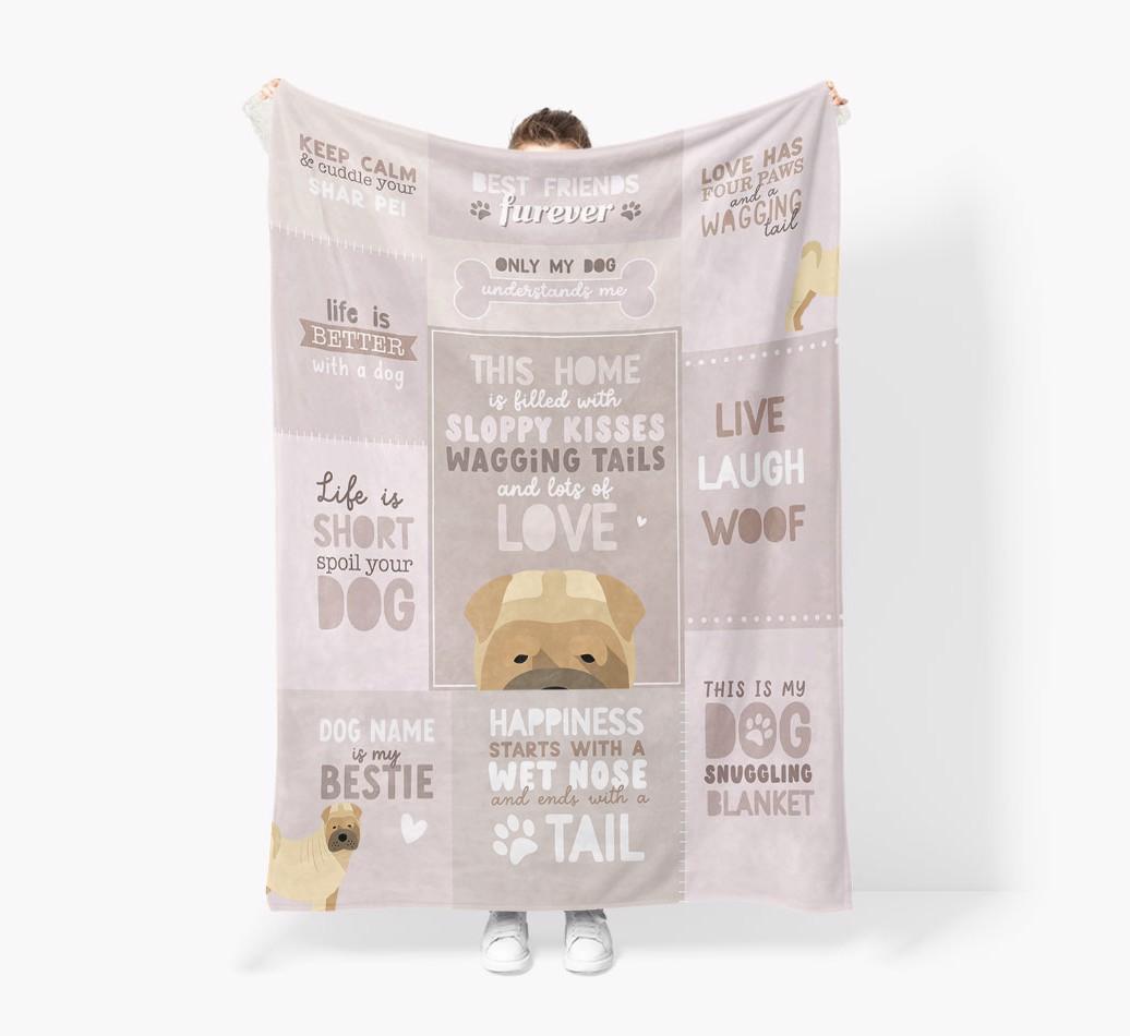 Patchwork Quotes: Personalized {breedFullName} Premium Sherpa Fleece Blanket
