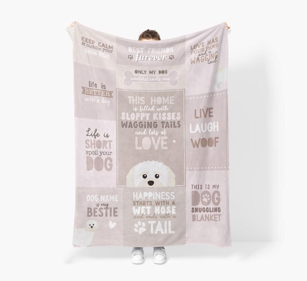 Patchwork Quotes: Personalized {breedFullName} Premium Sherpa Fleece Blanket