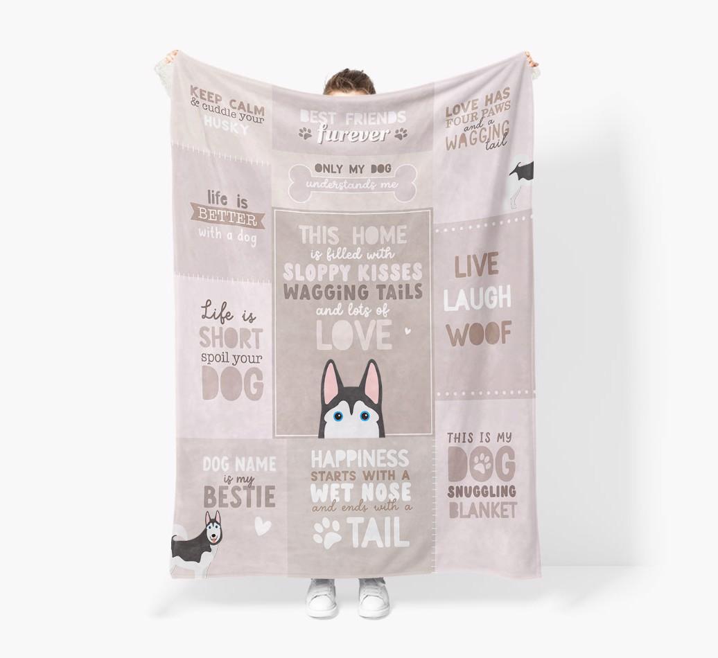 Patchwork Quotes: Personalized {breedFullName} Premium Sherpa Fleece Blanket